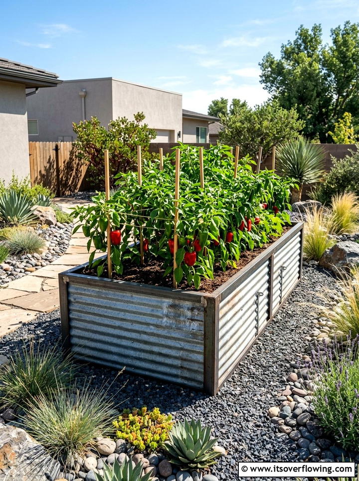 Corrugated Metal Bed - 25 upcycled garden ideas with raised beds