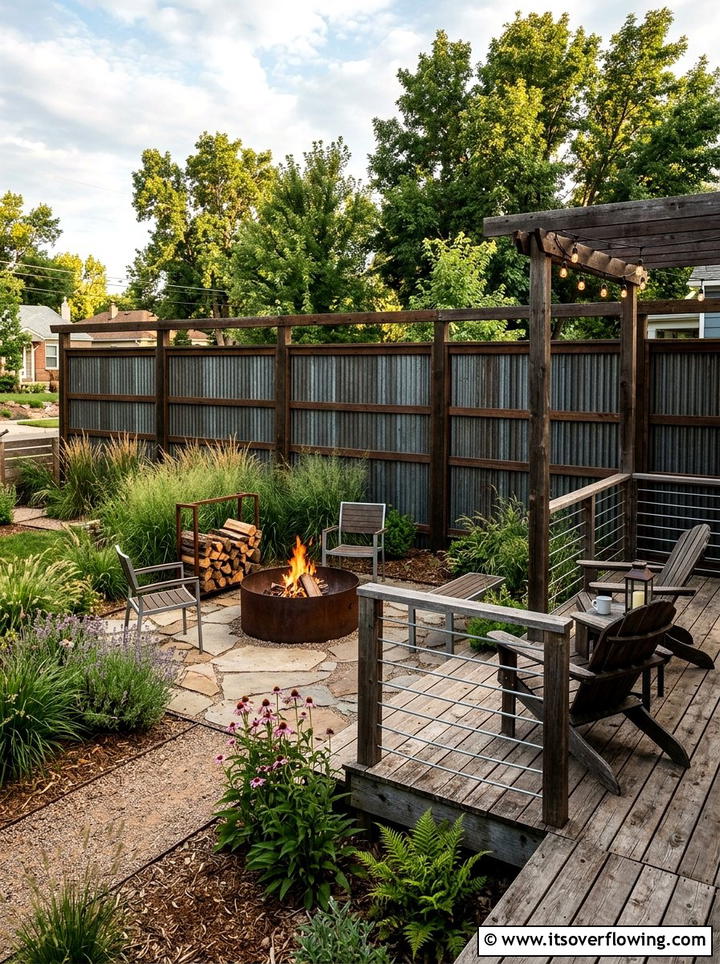 Corrugated Metal Fence - 25 backyard ideas for privacy