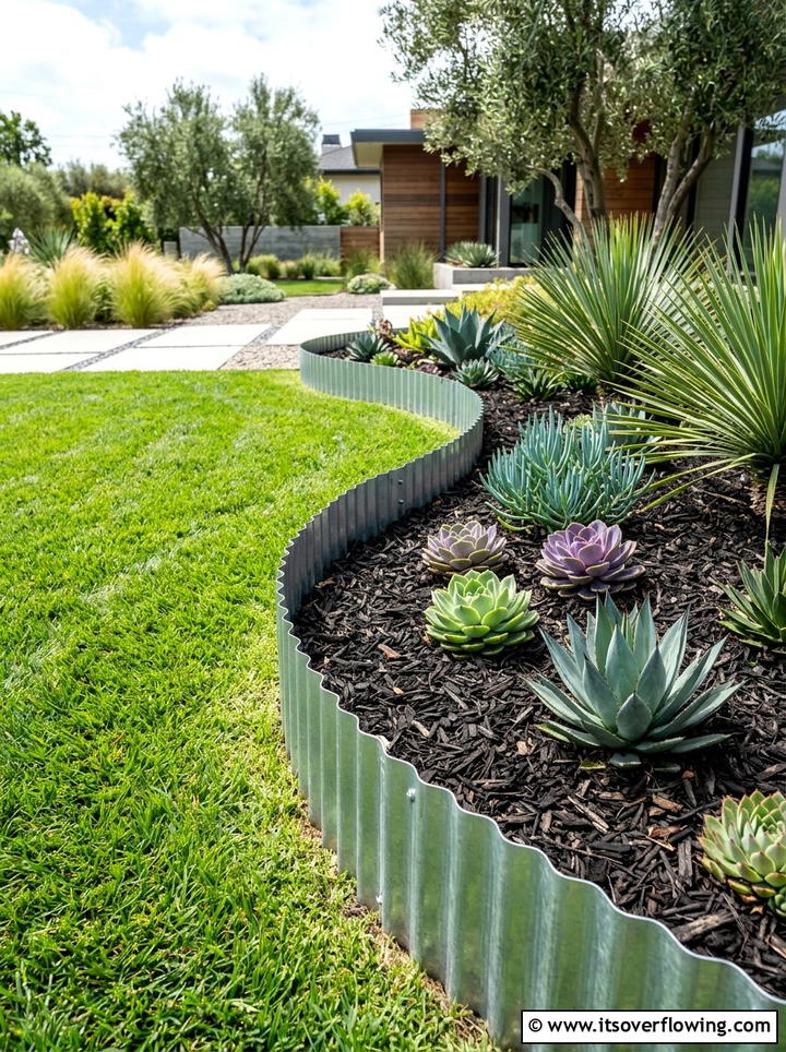 Corrugated Metal Garden Edge - 25 upcycled garden ideas with garden edging
