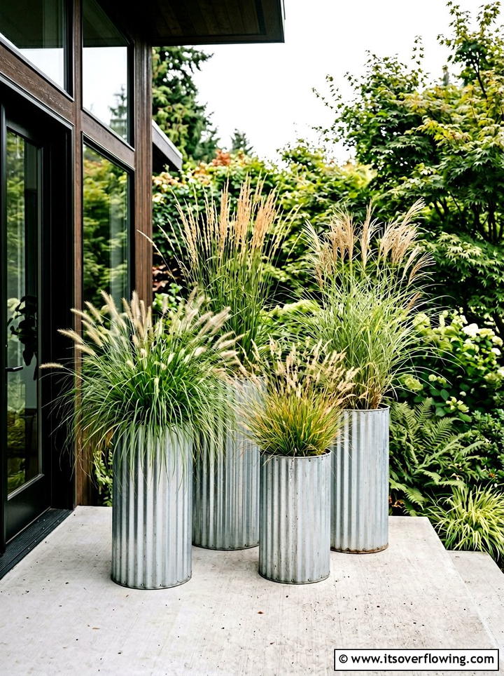 Corrugated Metal Planters - 25 front porch ideas with metal decor