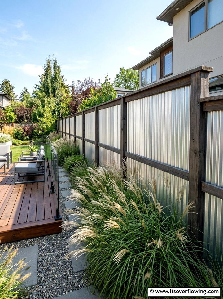 Corrugated Metal Privacy Screen - 25 recycled garden ideas with recycled metal art