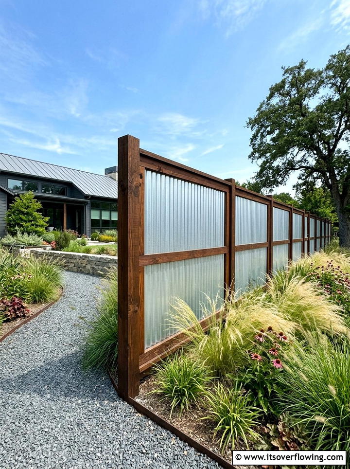 Corrugated Metal Sheet Fence - 25 upcycled garden ideas with privacy screens