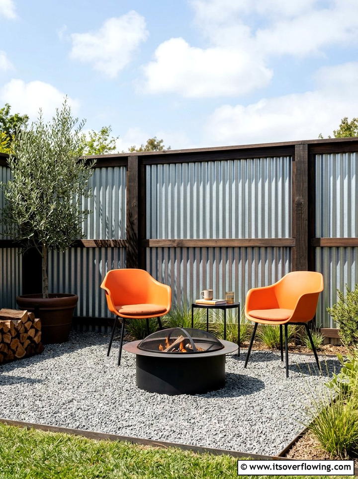 Corrugated metal fence - 25 backyard ideas with privacy screens