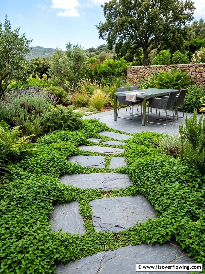 Corsican mint path filler - 25 creative garden ideas with clover lawn alternatives