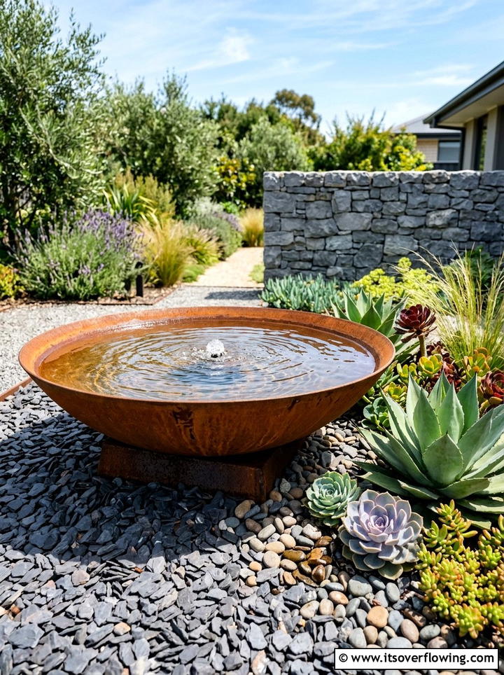 Corten Steel Bowl - 25 backyard ideas with fountain