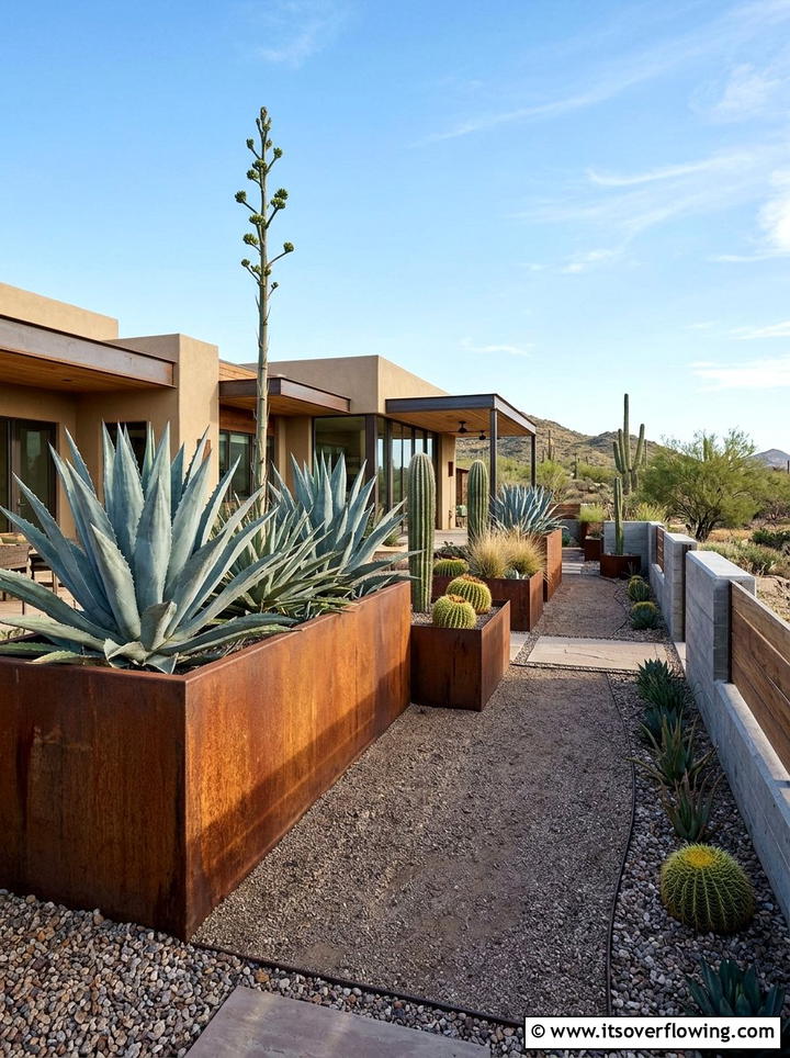 Corten Steel Planters - 25 garden decor ideas for desert gardens