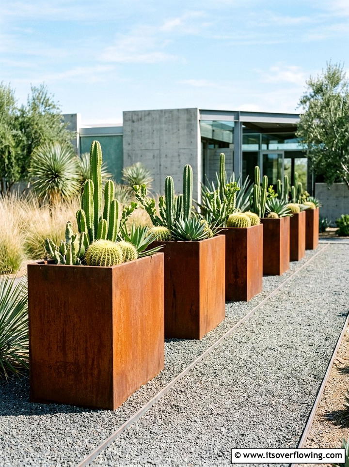 Corten Steel Planters - 25 backyard ideas with desert landscape