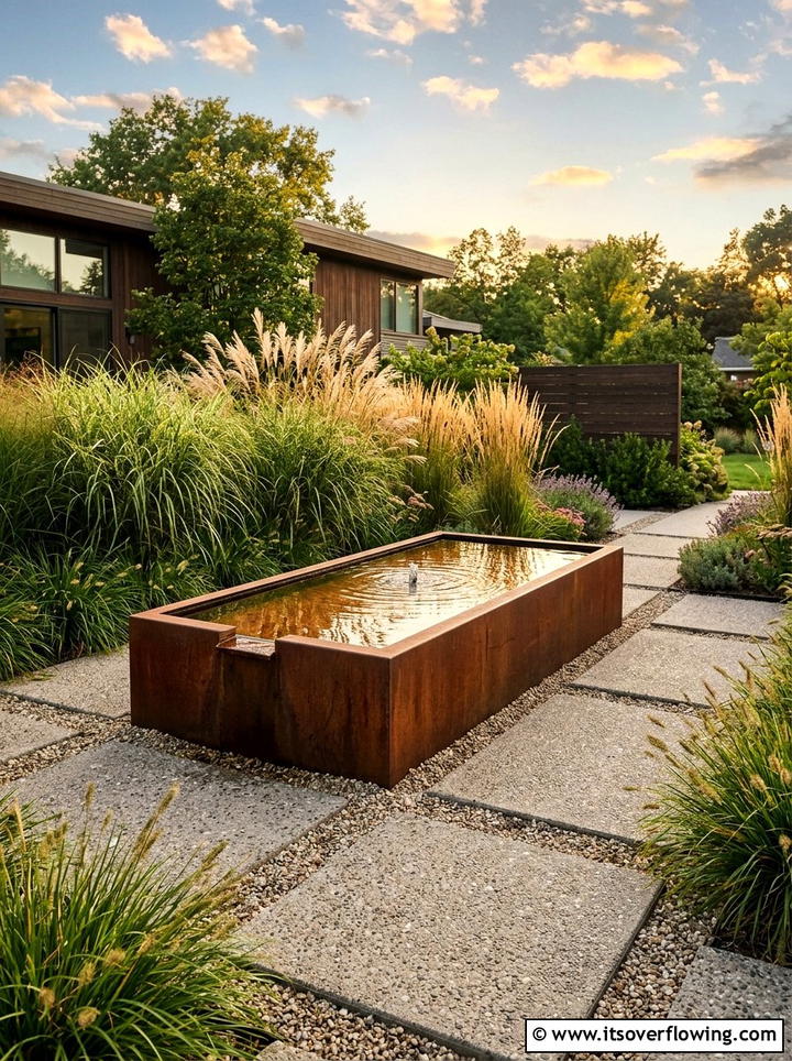 Corten Steel Water Table - 25 small garden ideas with water feature