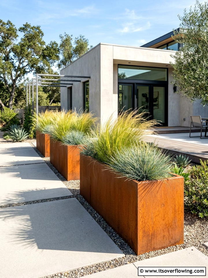 Corten steel planter boxes - 25 backyard ideas with raised planter boxes