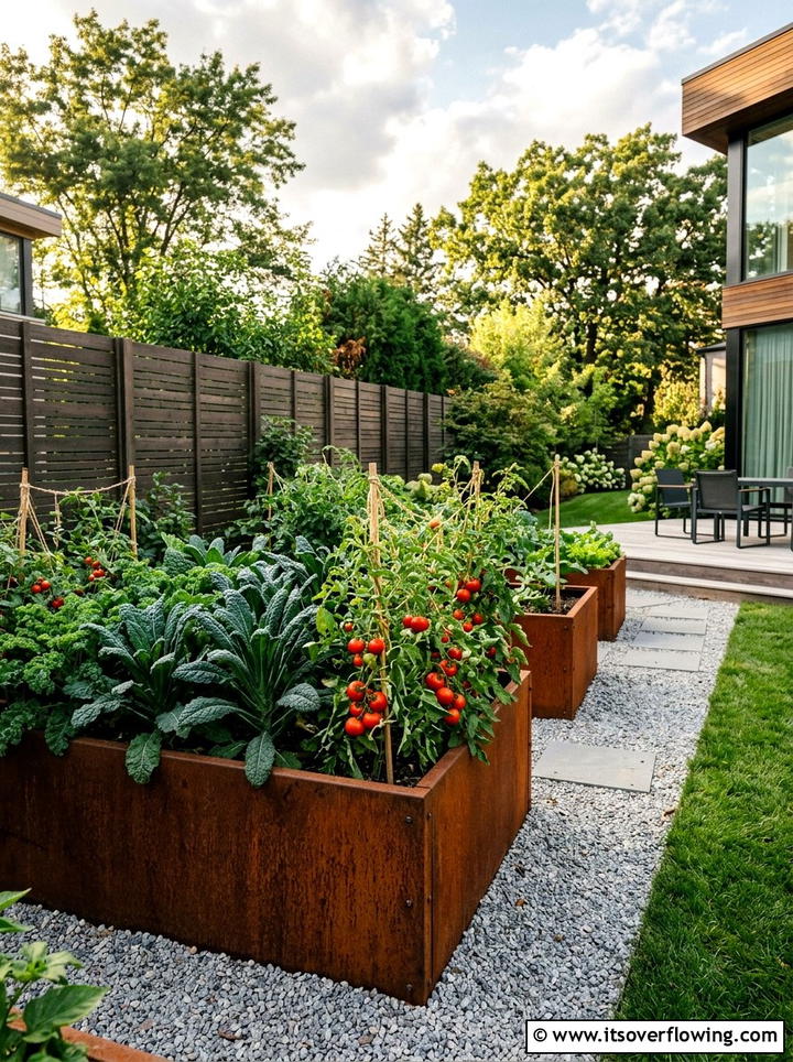 Corten steel raised garden beds - 25 backyard ideas with raised beds