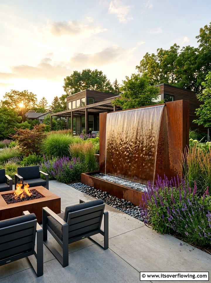 Corten steel water wall - 25 creative garden ideas with fountain wall