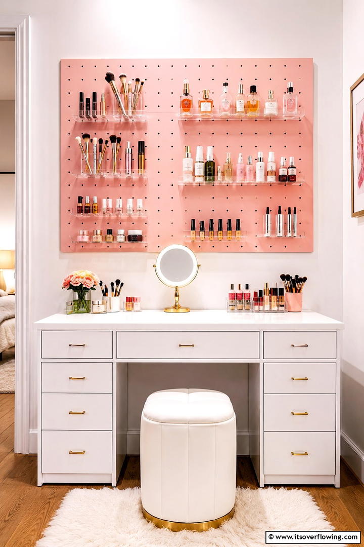 Cosmetic and Beauty Product Display - 30 Pegboard Ideas to Organize Your Home Efficiently