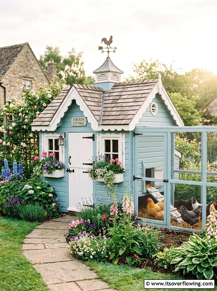Cottage Chicken Coop - 25 creative garden ideas with chicken coop gardens