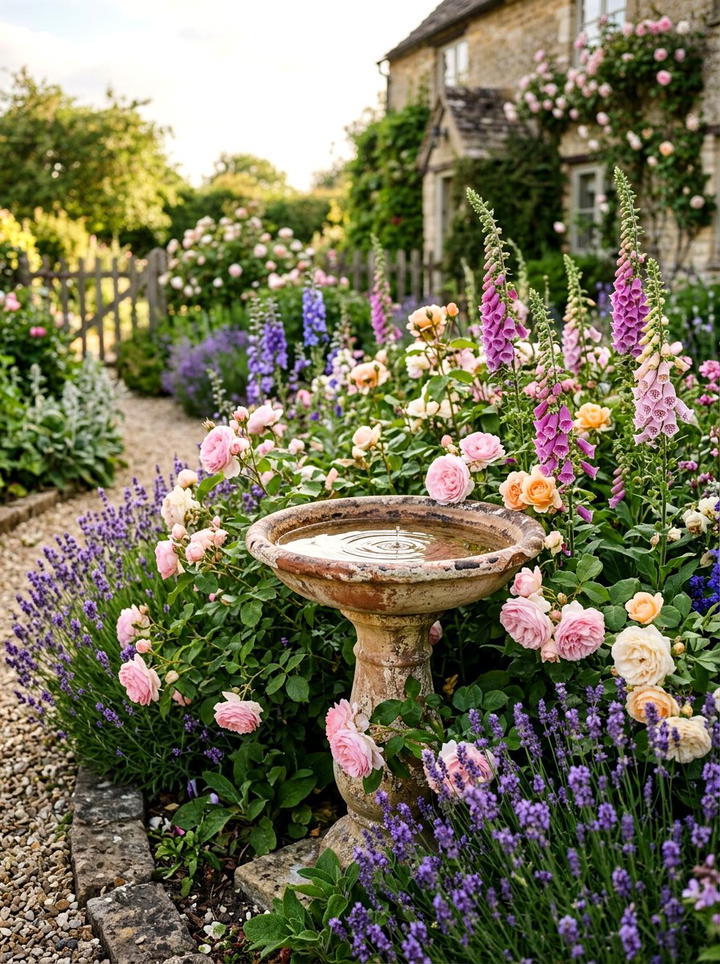 Cottage Garden Bird Bath - 25 backyard decorating ideas with bird baths
