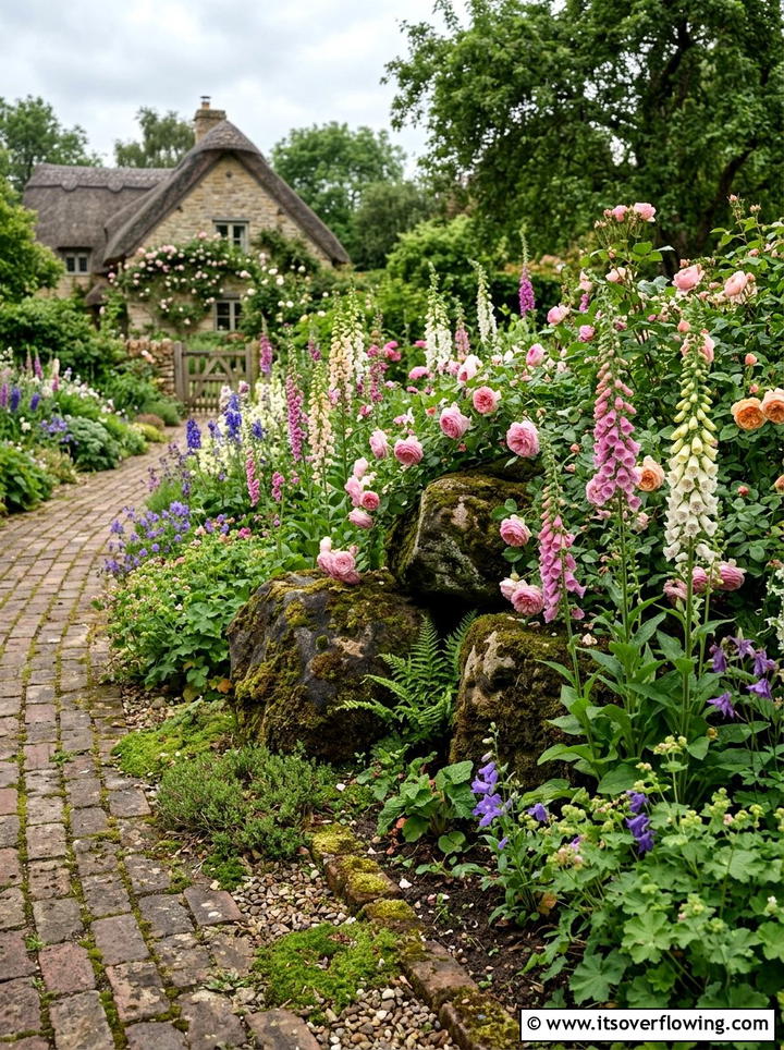 Cottage Garden Border - 25 backyard ideas with boulder accents