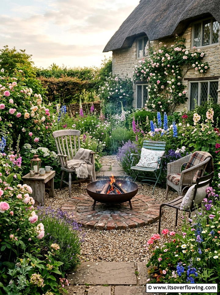 Cottage Garden Fire Bowl Setting - 25 small garden ideas with fire bowl