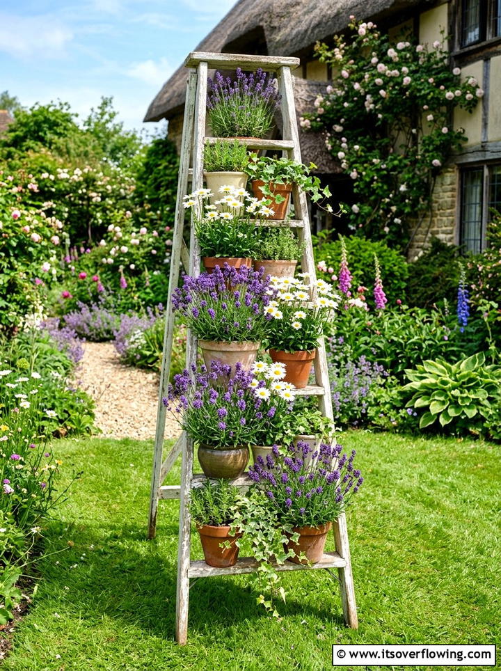 Cottage Garden Flower Ladder - 25 garden ideas with old ladders
