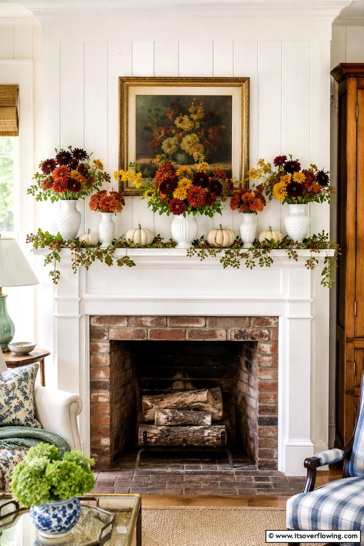 Cottage Garden Mantel with Fresh Flowers - 50 Fall Mantel Decor Ideas for Cozy Spaces This Season