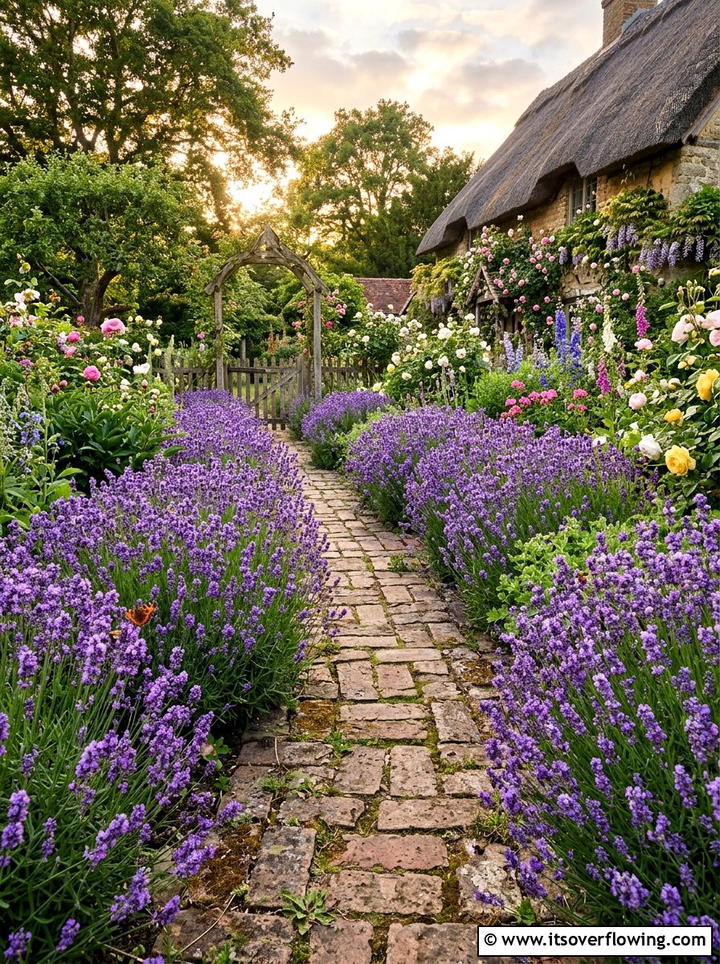 Cottage Garden Path With Lavender - 25 garden design ideas for narrow pathways