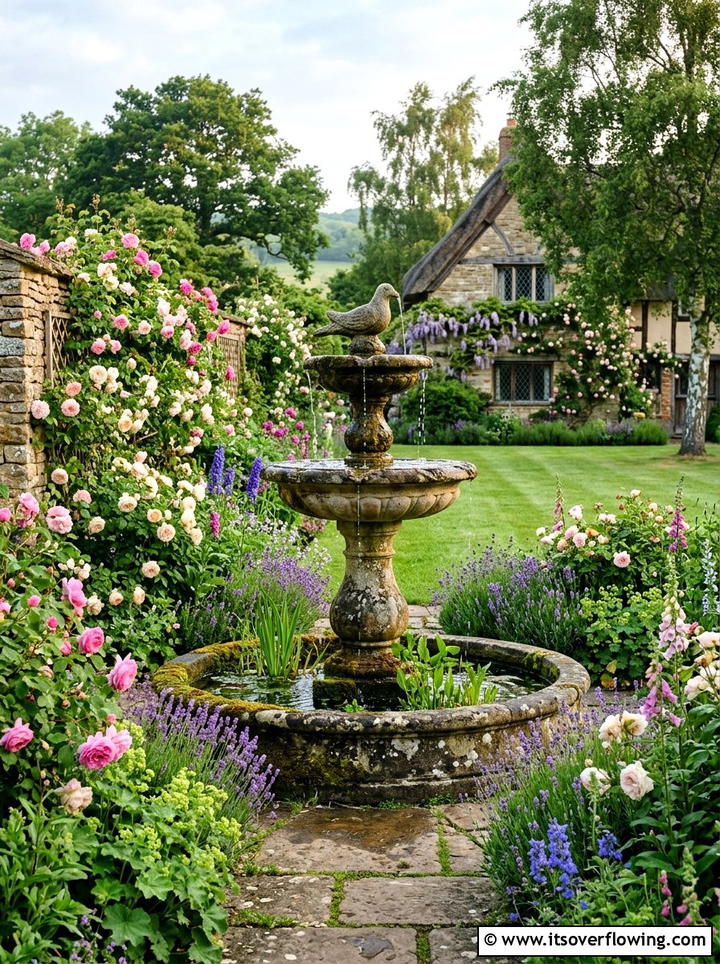 Cottage Garden Stone Fountain - 25 garden decor ideas with mini fountains