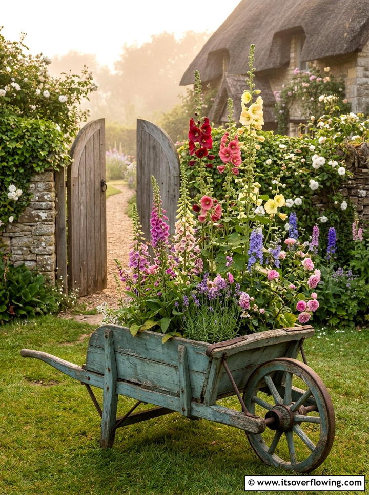 Cottage Garden Wheelbarrow - 25 garden decor ideas with wheelbarrows