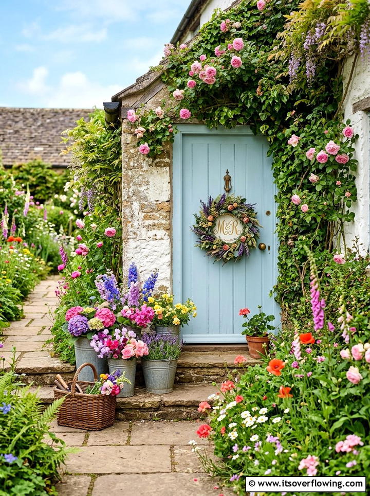 Cottage Style Garden Entrance - 25 front porch decor ideas with monogram wreath