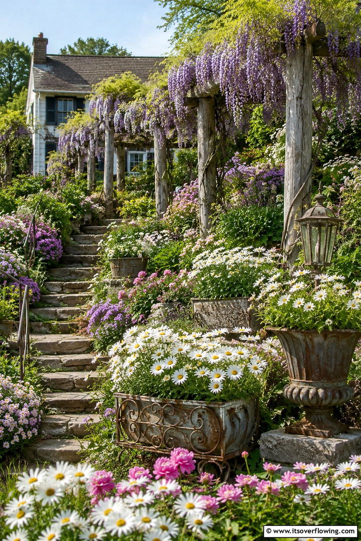 Cottage Style Tiered Garden - 30 Tiered Garden Ideas for Sloped Yards and Visual Interest