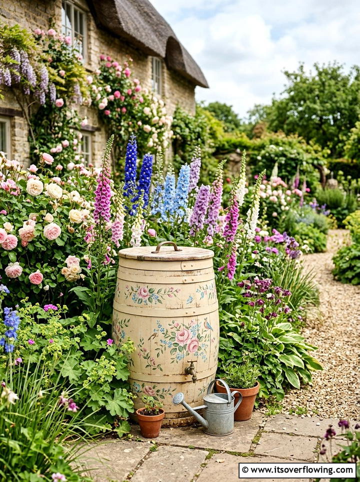 Cottage Style Water Butt - 25 upcycled garden ideas with rain barrels