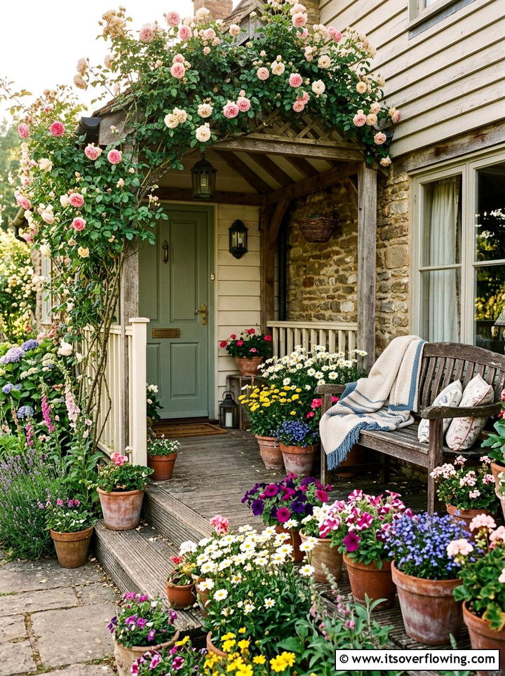 Cottage Style Wildflower Porch - 25 front porch ideas with flowers