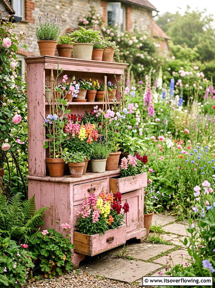 Cottage garden dresser - 25 upcycled garden ideas with old dressers