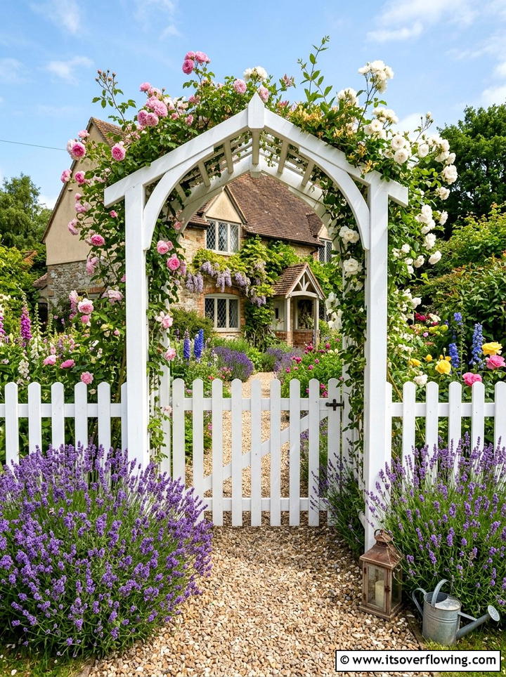 Cottage garden picket fence arch - 25 garden ideas with arches