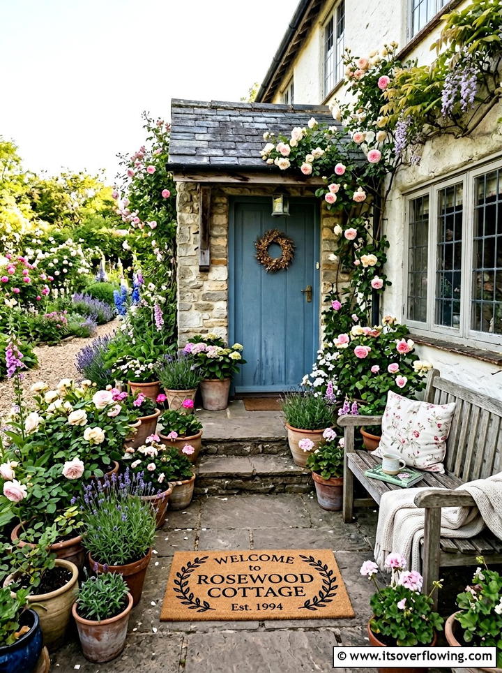 Cottage garden porch - 25 front porch ideas with personalized mat
