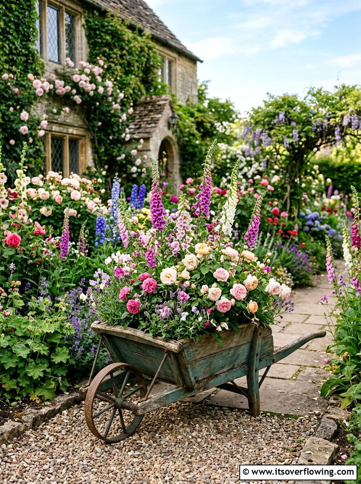 Cottage garden wheelbarrow - 25 upcycled garden ideas with old wheelbarrows