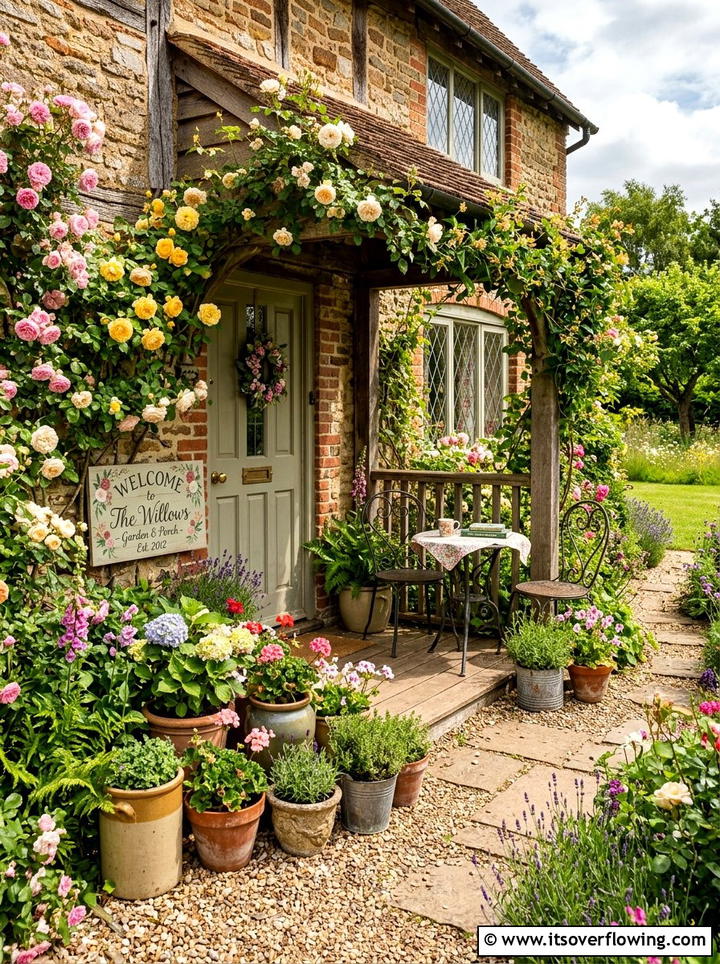 Cottagecore front porch garden - 25 front porch decor ideas with personalized welcome sign