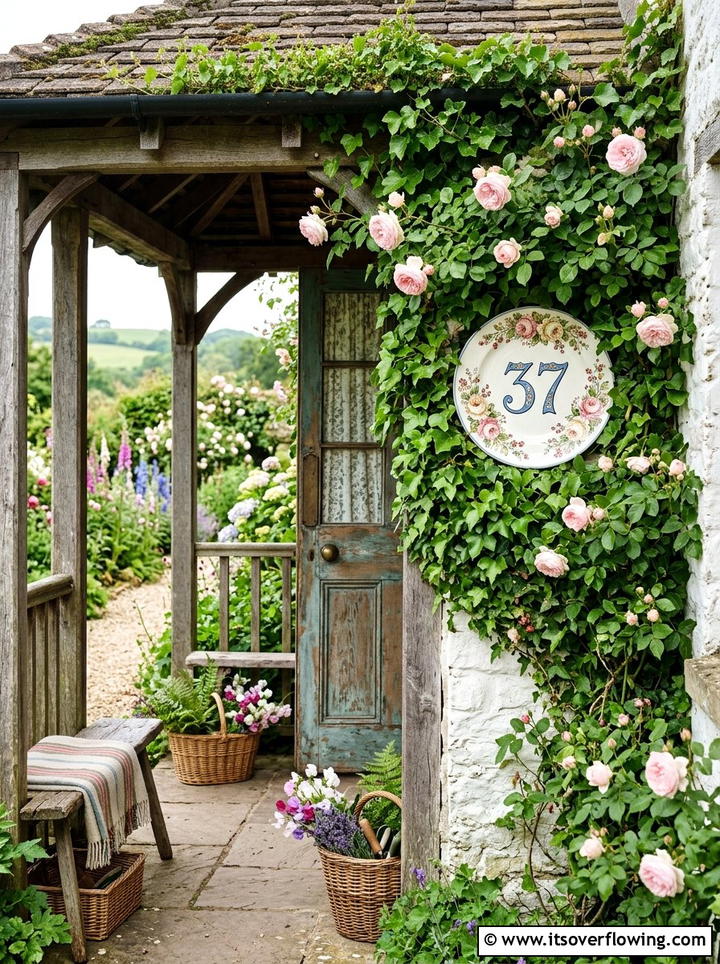 Cottagecore porch with house numbers - 25 front porch ideas with house numbers