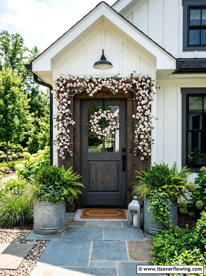 Cotton Boll Garland Farmhouse Entry - 25 front porch decor ideas with garlands