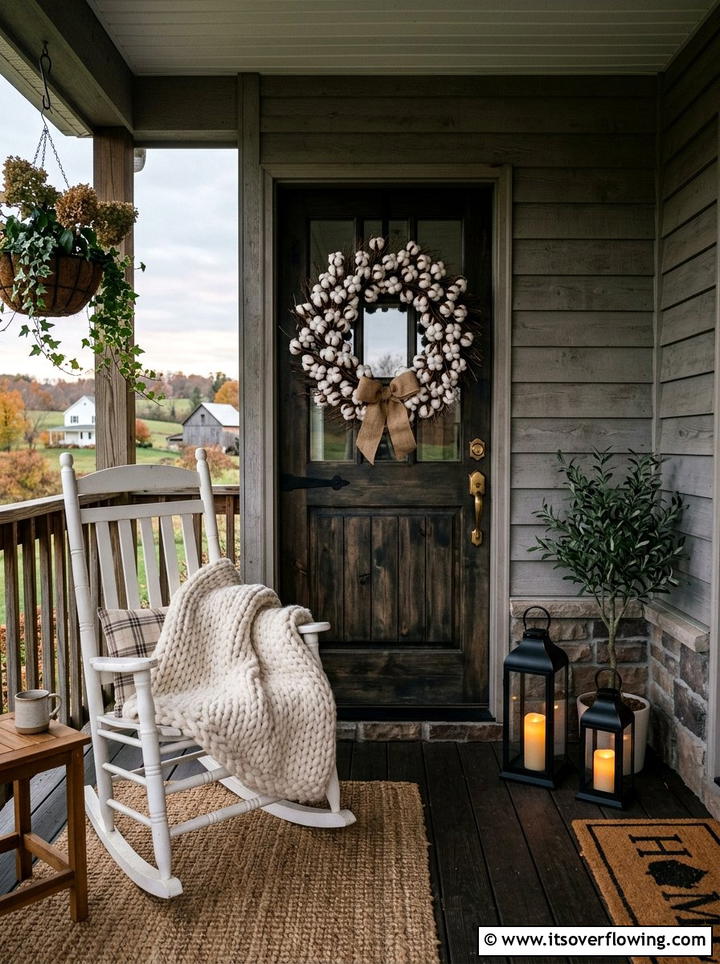 Cotton Boll Wreath - 25 front porch ideas with seasonal wreaths
