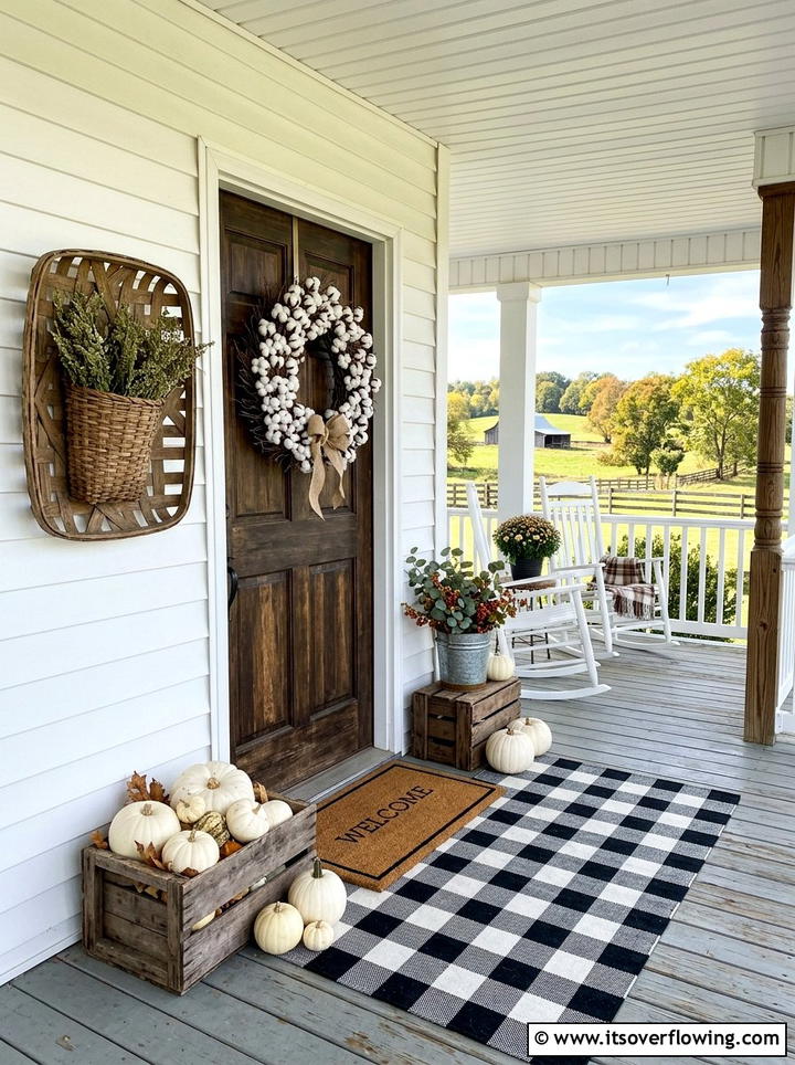 Cotton boll wreath farmhouse - 25 front porch decor ideas with wreaths
