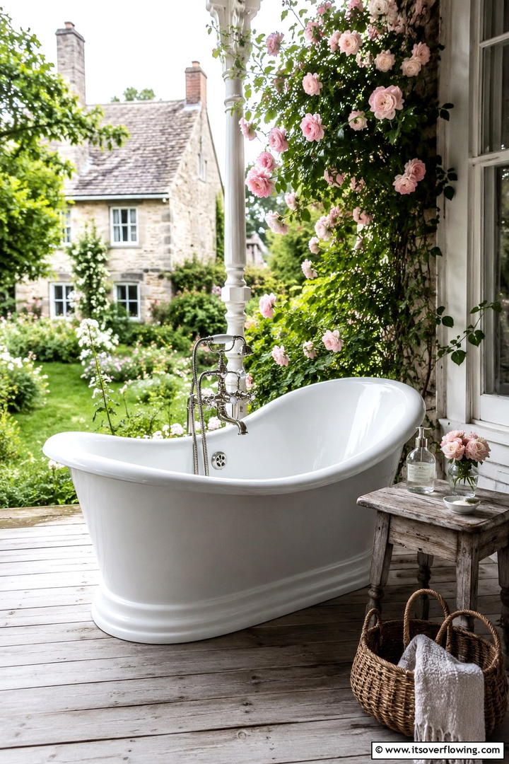Country Cottage Soak - 30 Serene Outdoor Bathtub Ideas for a Backyard Oasis