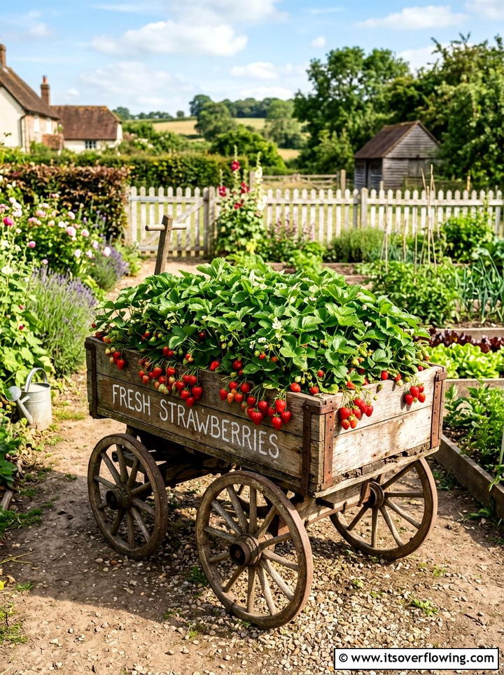 Country Style Fruit Basket Wagon - 25 upcycled garden ideas with old wagons