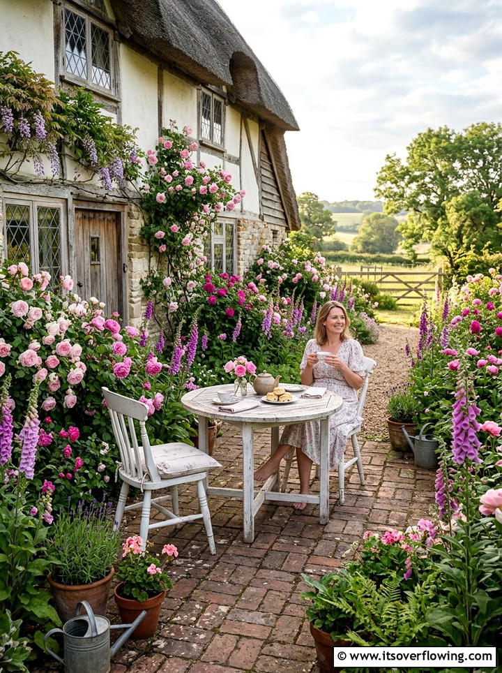 Country cottage garden patio - 25 creative garden ideas with outdoor dining spaces