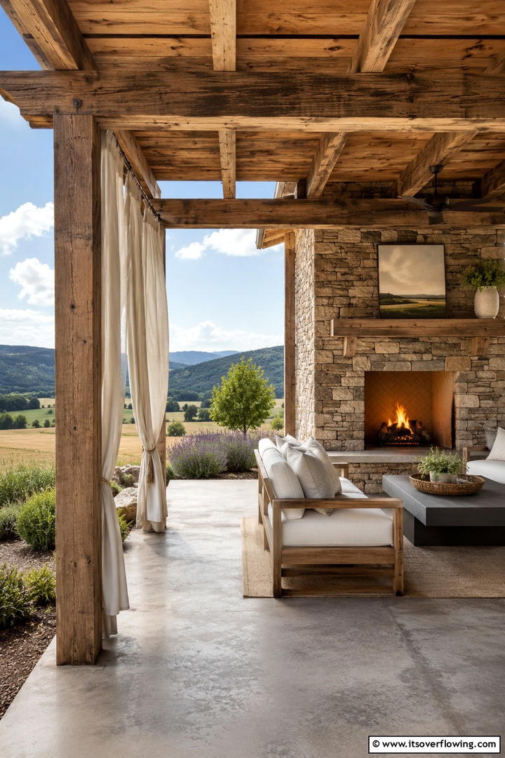 Countryside Ambiance with Mixed Textures - 30 Rustic Patio Ideas for a Charming Outdoor Relaxation Spot