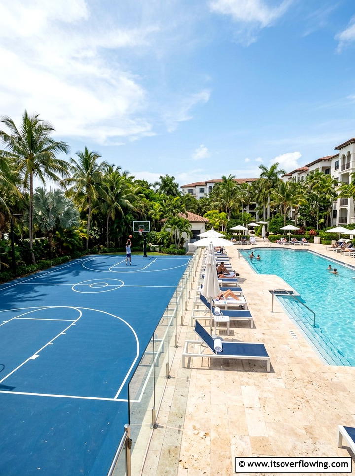 Court and pool combo - 25 backyard ideas with sports court
