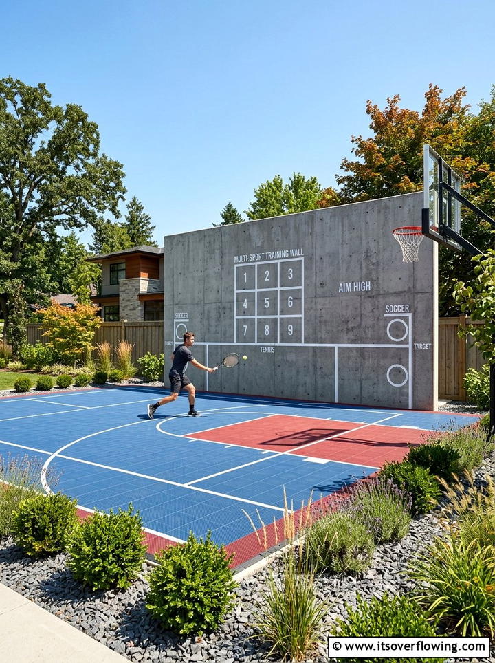 Court with rebounder wall - 25 backyard ideas with sports court
