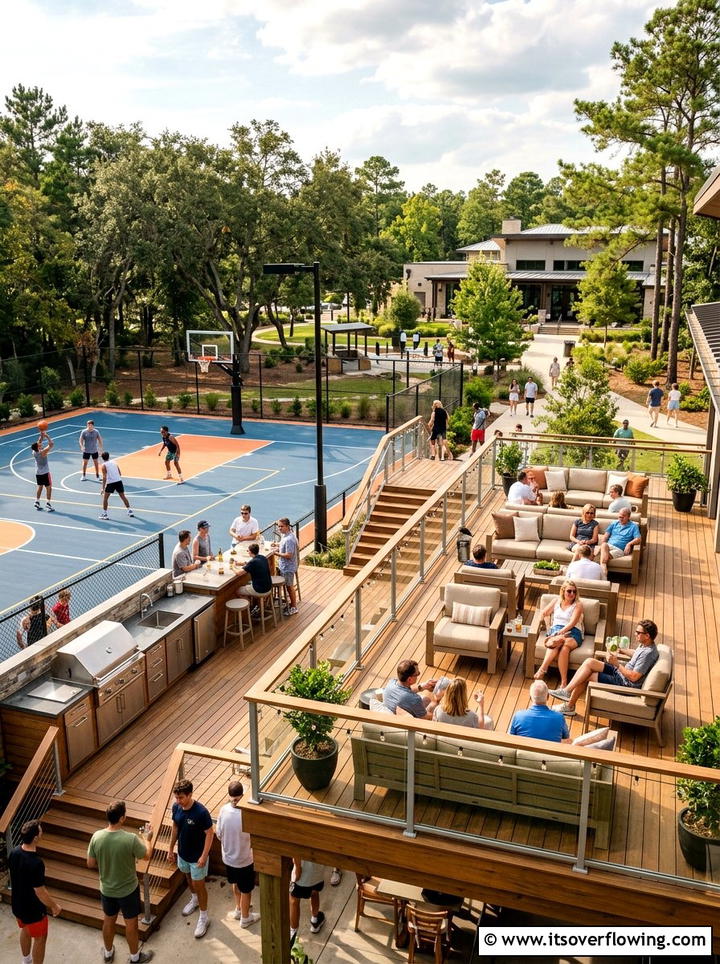 Court with spectator seating - 25 backyard ideas with sports court