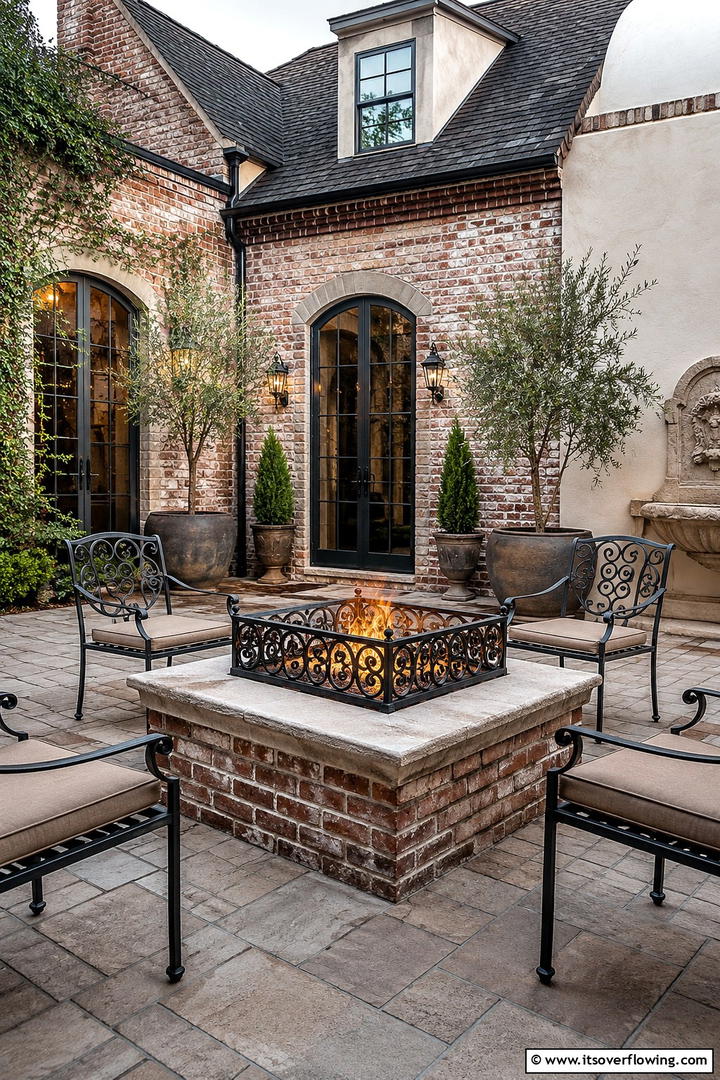 Courtyard Charm Square Fire Pit - 30 Square Fire Pit Ideas for Modern Outdoor Gathering Spaces