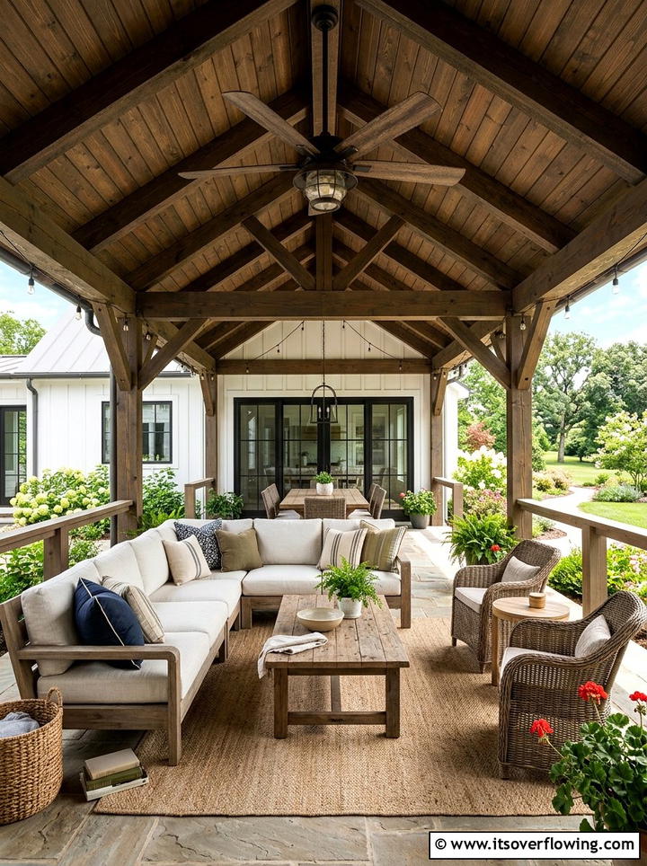 Covered Back Porch - 25 backyard decorating ideas with farmhouse accents