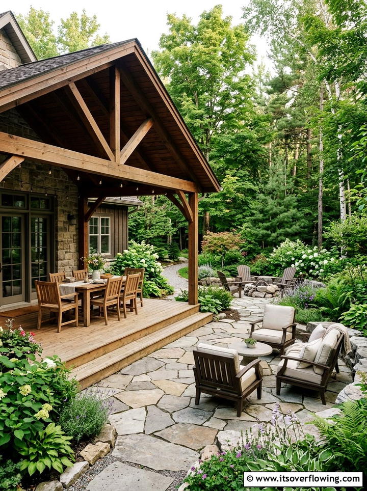 Covered Deck And Stone Patio - 25 garden design ideas with deck and patio