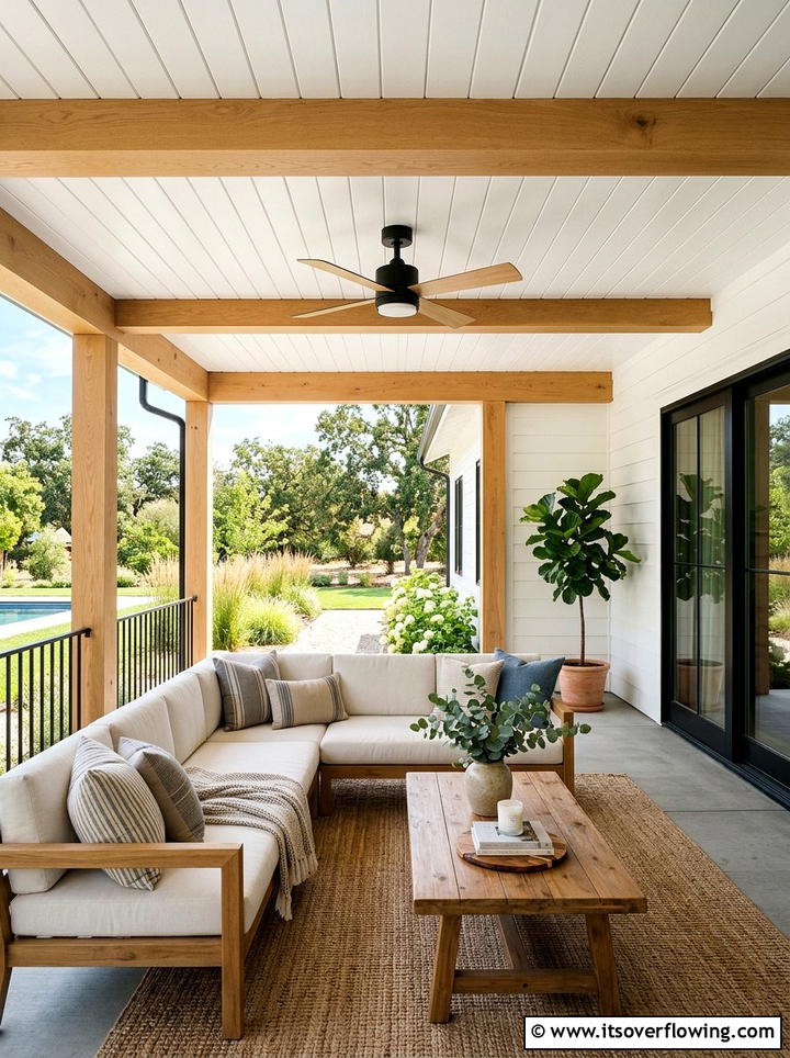 Covered Patio With Shiplap - 25 backyard ideas with farmhouse style