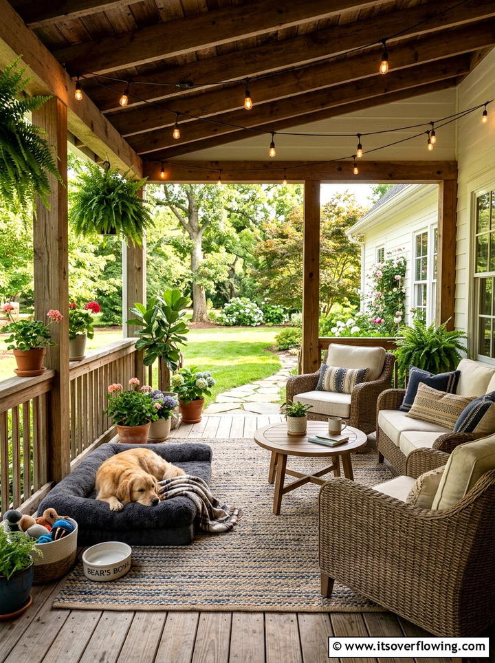Covered Porch Dog Lounge - 25 backyard decorating ideas with pet friendly setup